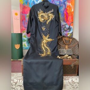 Gorg Vintage Handcrafted MANDARIN Gold Dragon Beaded Maxi Cocktail Party DRESS 🖤